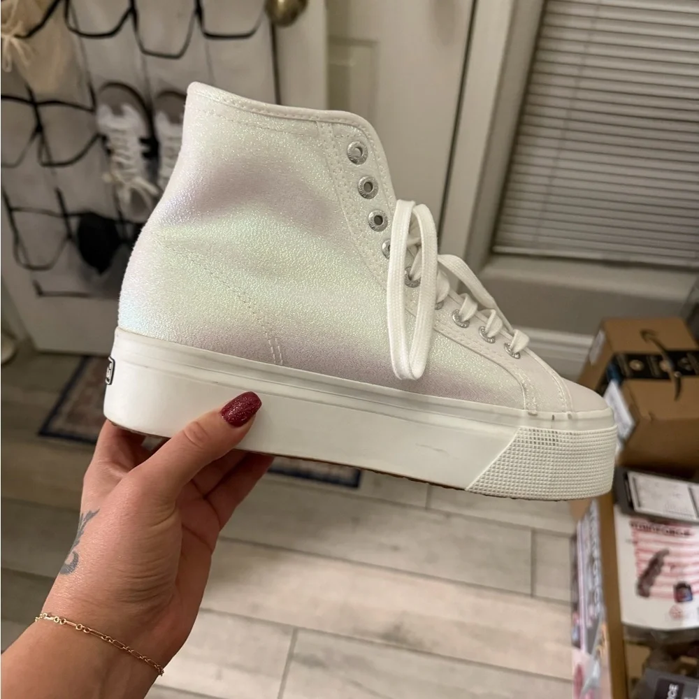Superga Women's Iridescent White Platform Sneakers